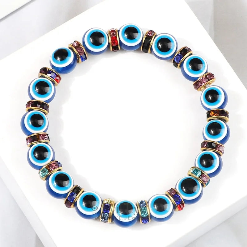 Blue Beaded Evil Eye Bracelet Golden & Blue