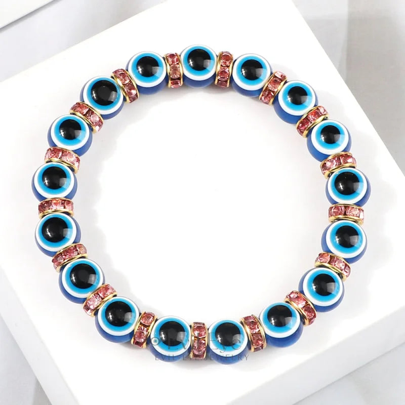 Blue Beaded Evil Eye Bracelet Golden & Oldrose