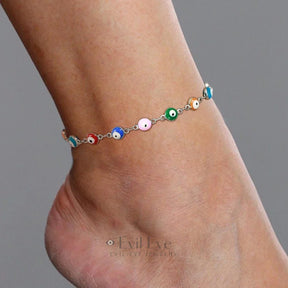 Adjustable Evil Eye Charm Anklet Silver-Colorful