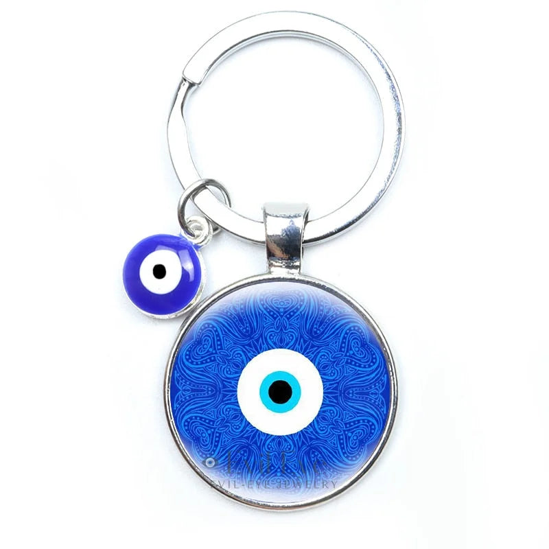 Blue Evil Eye Metal Keychain Design 3