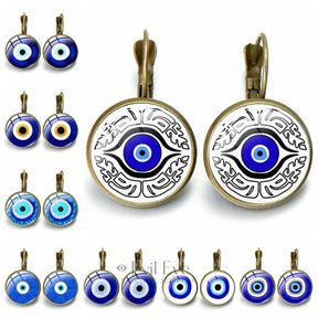 Blue Evil Eye Pattern Earrings