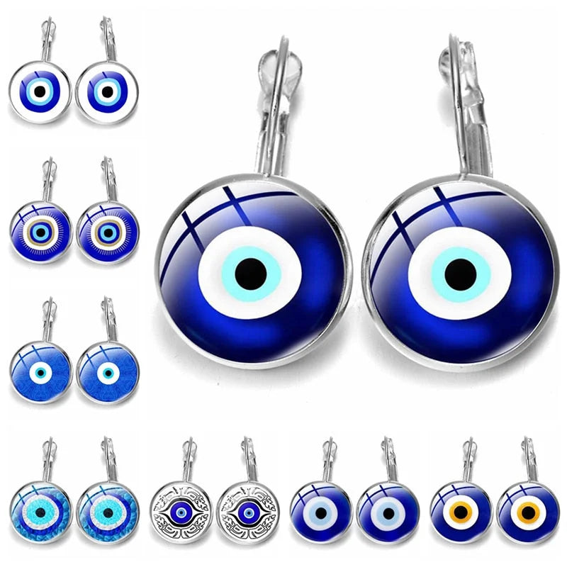 Blue Evil Eye Pattern Earrings