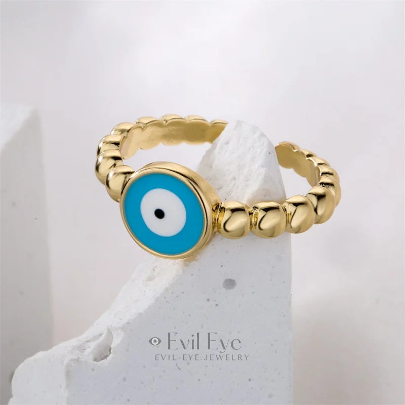 Copper Evil Eye Adjustable Ring