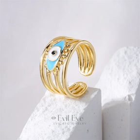 Copper Evil Eye Adjustable Ring