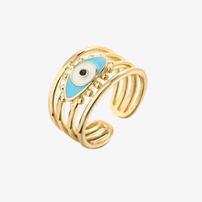 Copper Evil Eye Adjustable Ring Baby Blue