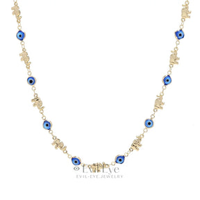 Evil Eye 14K Gold Plated Linked Necklace Blue