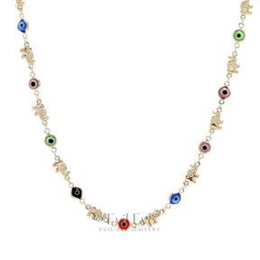 Evil Eye 14K Gold Plated Linked Necklace Colorful