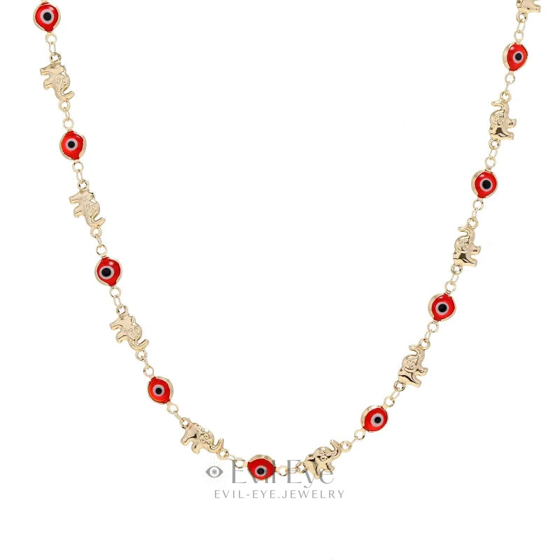 Evil Eye 14K Gold Plated Linked Necklace Red