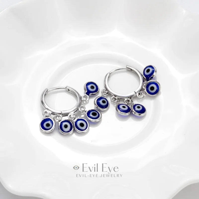 Evil Eye Blue Charms Drop Earrings