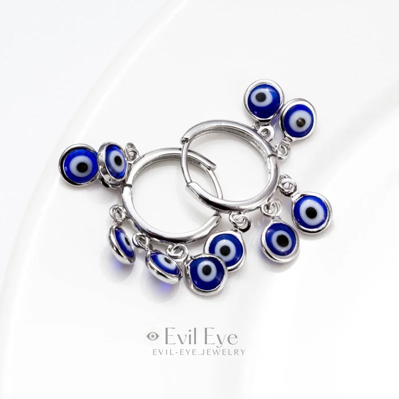 Evil Eye Blue Charms Drop Earrings