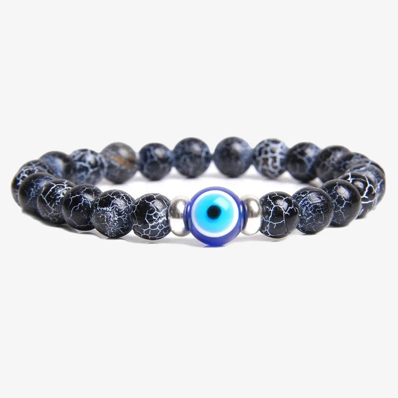 Evil Eye Blue Classic Stone Bracelet Weathered Agate / 17cm