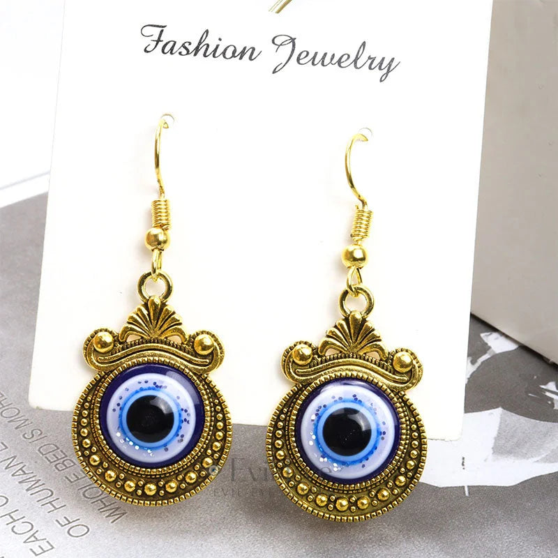 Evil Eye Drop Earrings for Women Crown / Golden