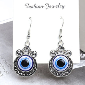 Evil Eye Drop Earrings for Women Crown / Silver