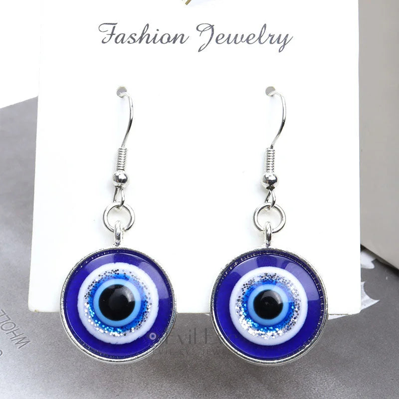 Evil Eye Drop Earrings for Women Round / Silver