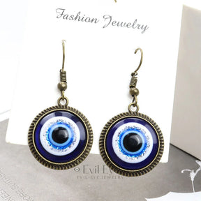 Evil Eye Drop Earrings for Women Round / Vintage Golden