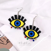 Evil Eye Drop Earrings with colorful Beads Yellow