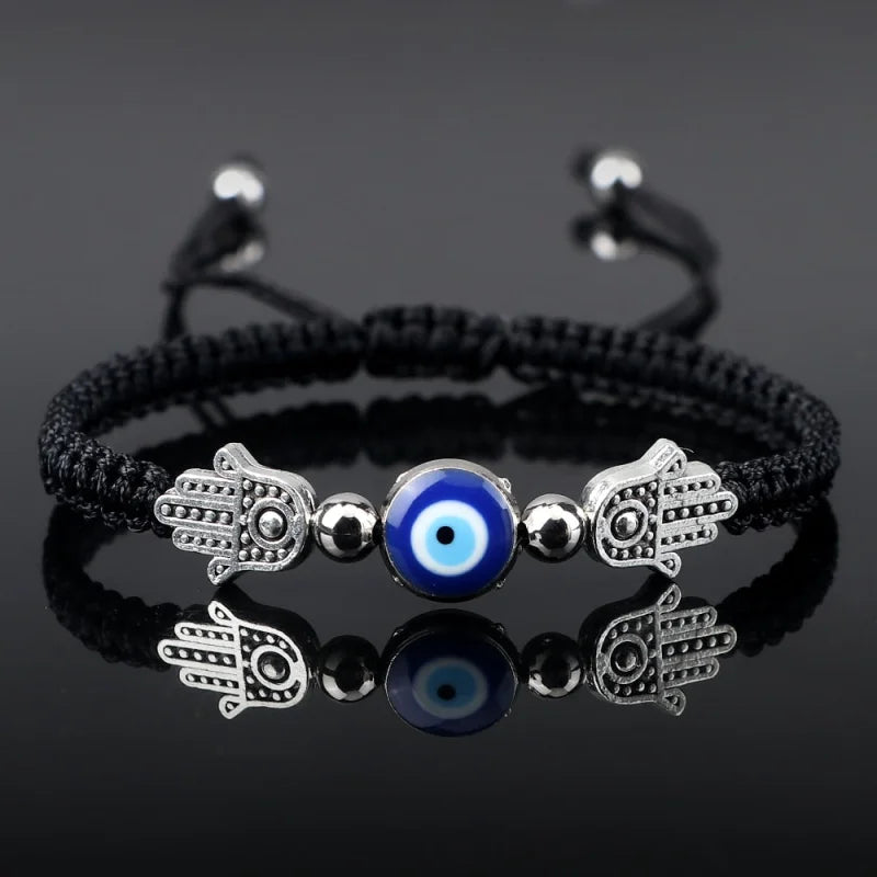 Evil Eye Hamsa Hand Thread Bracelet Black