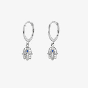 Evil Eye Hamsa Hoop Earrings Silver