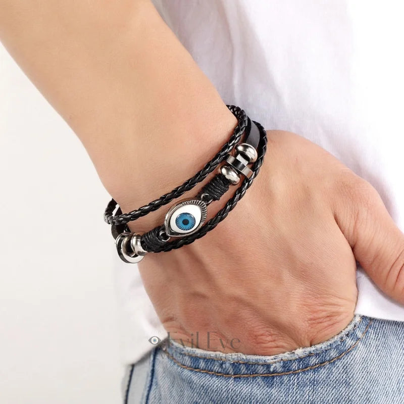 Evil Eye Leather Bracelet