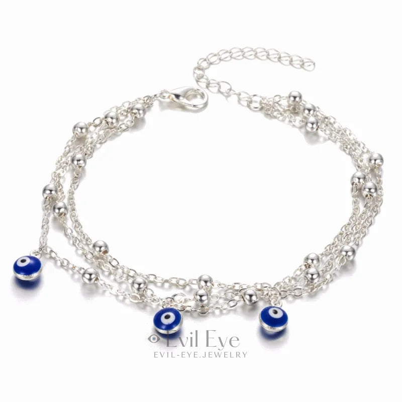 Evil Eye Multi-Layer Anklet Silver