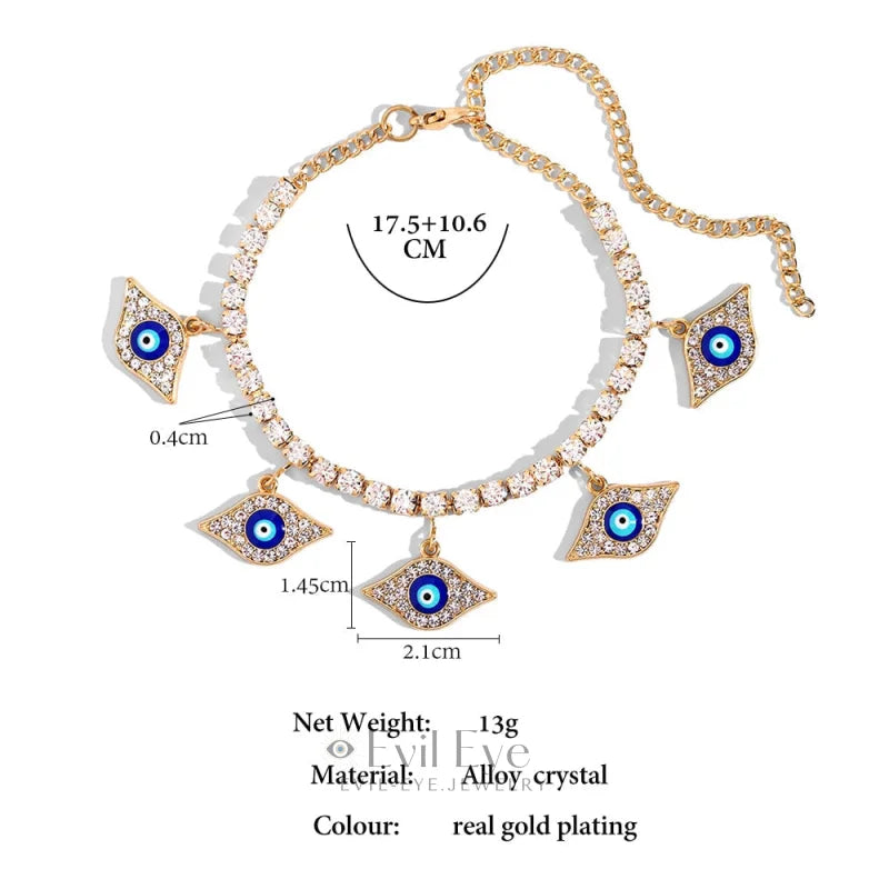 Evil Eye Pendant Tennis Chain Anklet