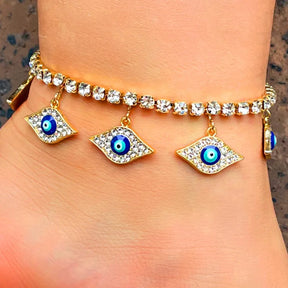 Evil Eye Pendant Tennis Chain Anklet