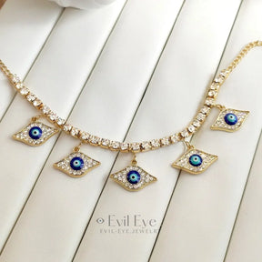 Evil Eye Pendant Tennis Chain Anklet