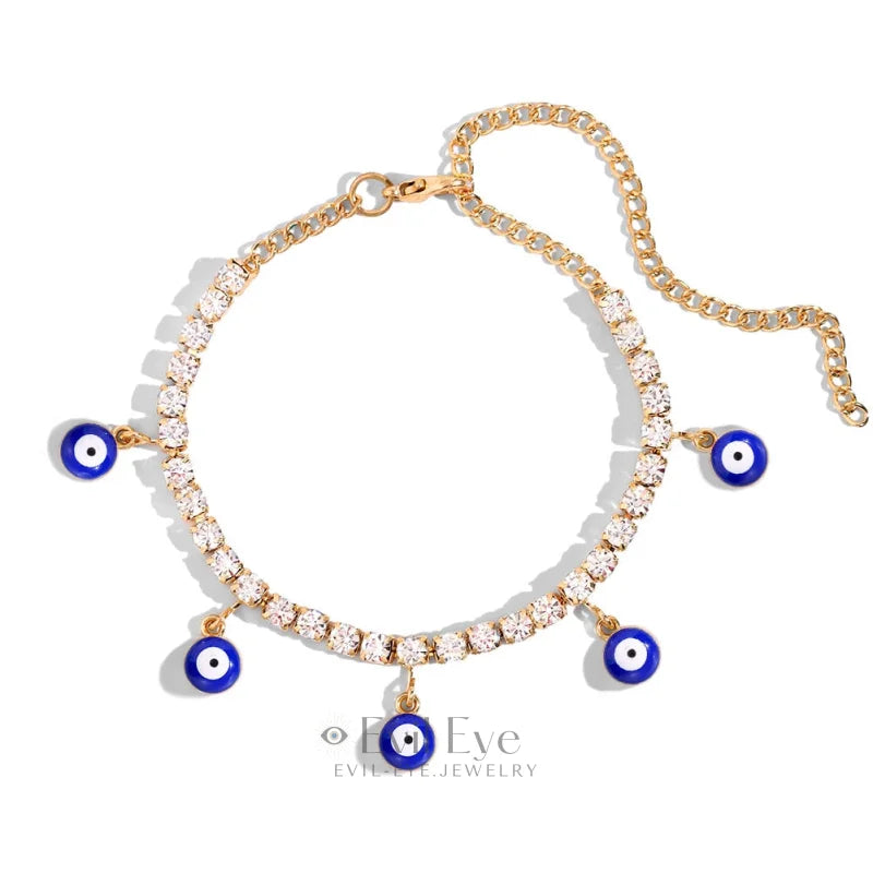 Evil Eye Pendant Tennis Chain Anklet Blue