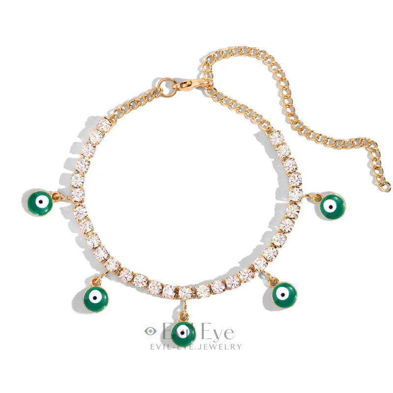 Evil Eye Pendant Tennis Chain Anklet Green