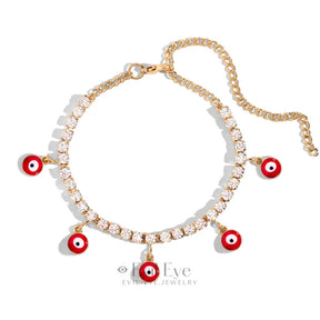 Evil Eye Pendant Tennis Chain Anklet Red