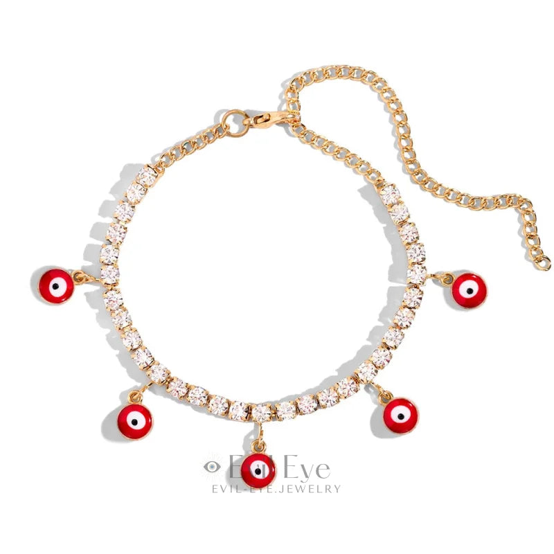 Evil Eye Pendant Tennis Chain Anklet Red