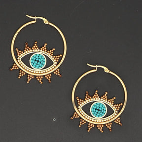 Evil Eye Stainless Steel Gold Hoop Earrings