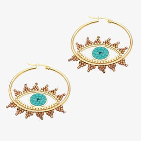 Evil Eye Stainless Steel Gold Hoop Earrings