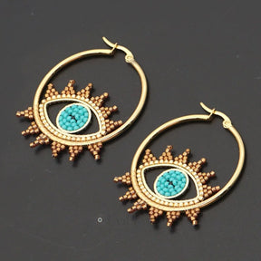 Evil Eye Stainless Steel Gold Hoop Earrings