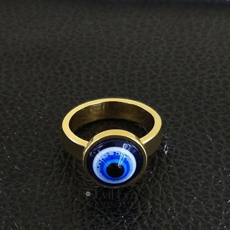 Evil Eye Stainless Steel Golden Ring