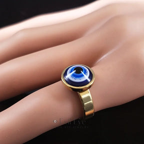 Evil Eye Stainless Steel Golden Ring