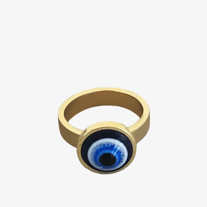 Evil Eye Stainless Steel Golden Ring