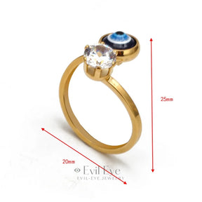 Evil Eye Stone Adjustable Golden Ring