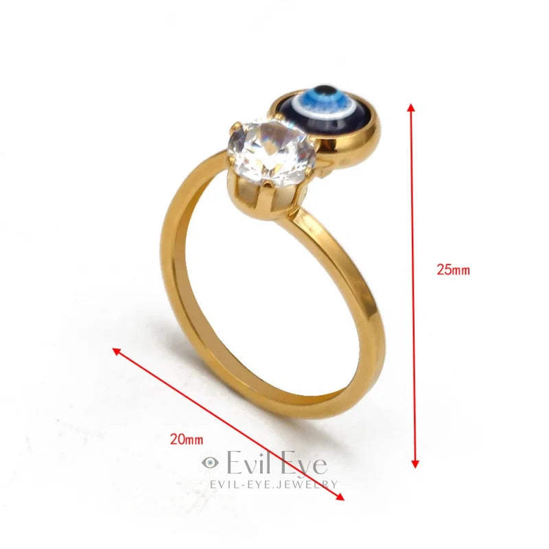 Evil Eye Stone Adjustable Golden Ring