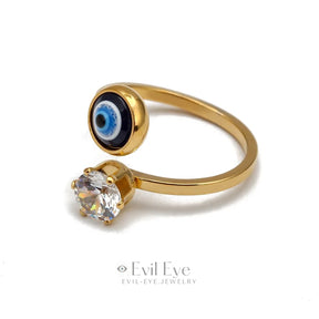 Evil Eye Stone Adjustable Golden Ring