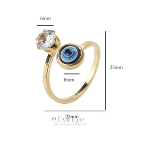 Evil Eye Stone Adjustable Golden Ring