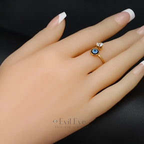 Evil Eye Stone Adjustable Golden Ring