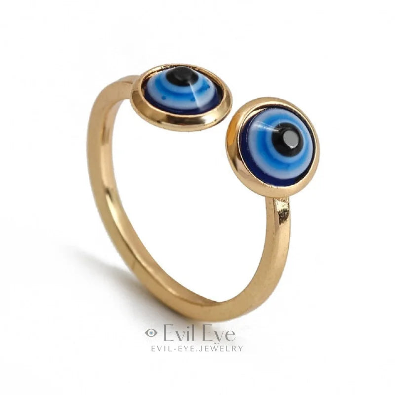 Evil Eye Stone Adjustable Golden Ring Golden