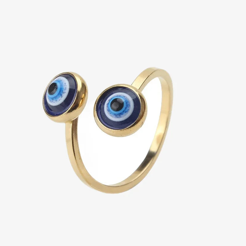 Evil Eye Stone Adjustable Golden Ring