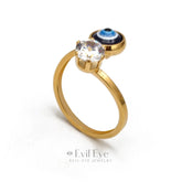 Evil Eye Stone Adjustable Golden Ring Crystal Golden