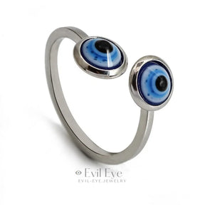 Evil Eye Stone Adjustable Golden Ring Silver