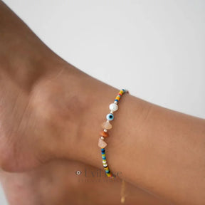 Evil Eye Stone Rainbow Beaded Anklet