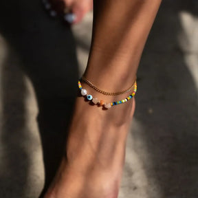 Evil Eye Stone Rainbow Beaded Anklet