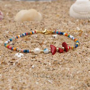 Evil Eye Stone Rainbow Beaded Anklet