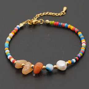 Evil Eye Stone Rainbow Beaded Anklet Light Shades